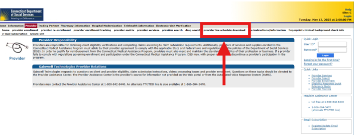 Provider Fee Schedule Download link on CTDSSMAP