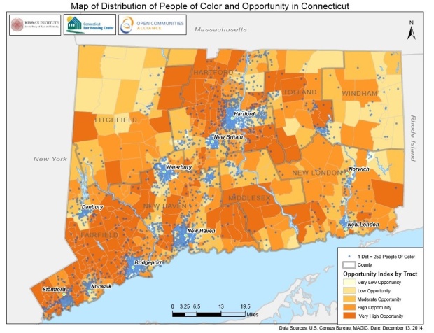 Map of Distribution of People of Color and Opportunity in Connecticut