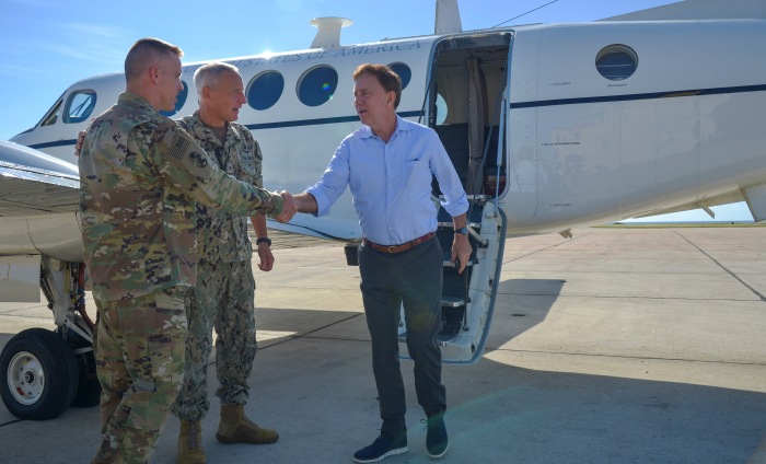 GUANTANAMO BAY, Cuba (Dec. 27, 2019) Governor Ned Lamont arrives at Naval Station Guantanamo Bay (NSGB), Cuba, to visit service members. NSGB is the forward, ready, and irreplaceable sea power platform in the Caribbean, and has supported the Navy's most advanced ships for more than a century. (Credit: U.S. Navy photo by Mass Communication Specialist 2nd Class Kevin J. Steinberg/RELEASED)