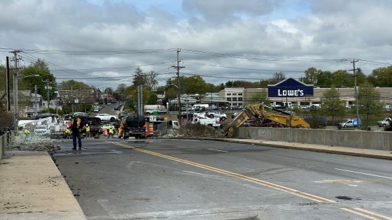 Crews demolishing the Fairfield Avenue Bridge over Interstate 95 in Norwalk.