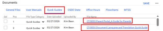 Screenshot showing Quick Guides in CT -SEDS