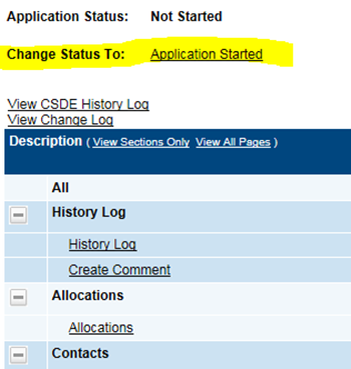 Title lll Aplication Status screen in eGMS