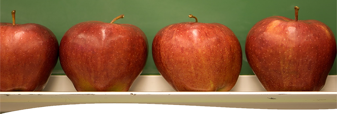 Complying with HFC logo: Blackboard with apples