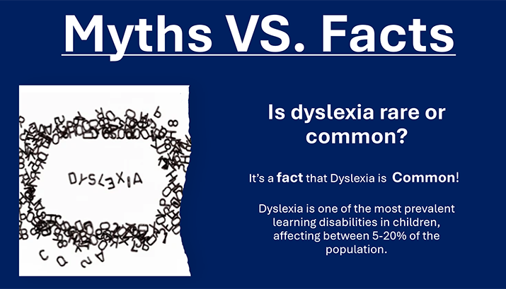 Myths Vs. Facts - Is dyslexia rare or common?  It’s a fact that Dyslexia is  Common!  Dyslexia is one of the most prevalent learning disabilities in children, affecting between 5-20% of the population.