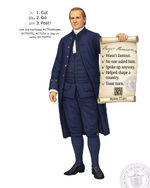 Image of Flat Roger Sherman wearing Colonial garb and holding a scroll