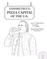 Line drawing of Flat Roger Sherman eating pizza