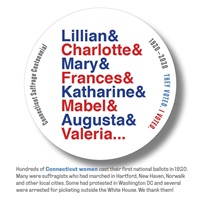 Digital I Voted Sticker with stylized names of Connecticut Suffragists