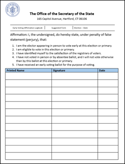 Voter affirmation logbook