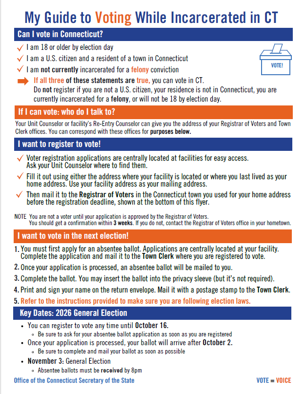 Thumbnail image of Voting While Incarcerated document (English)