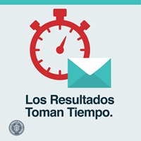 Image of clock and text: Los Resultados Toman Tiempo