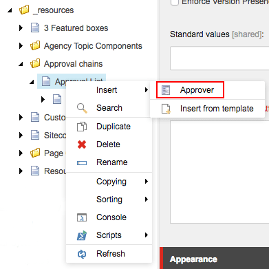 Content Editor Content Tree - Insert Approver
