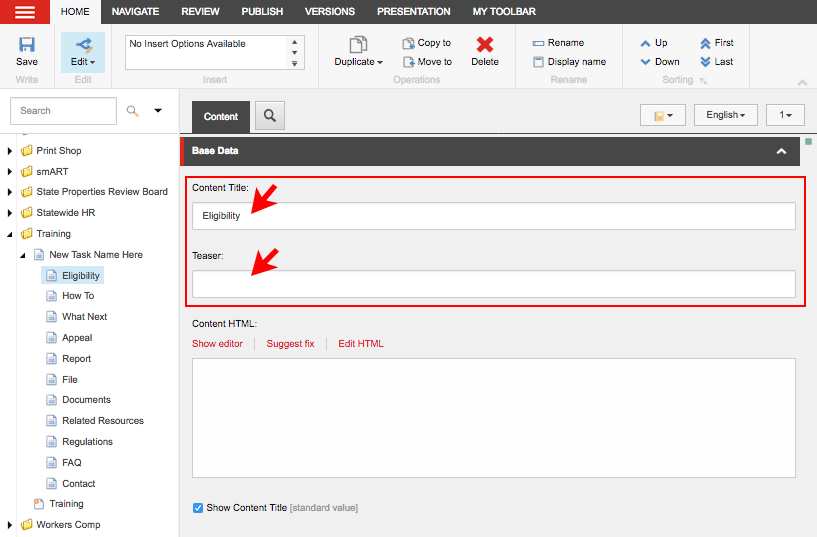 Content Editor - Base Data area title