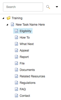 Content Tree - Task selection