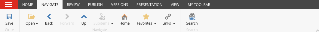 Content Editor Ribbon: Navigate tab