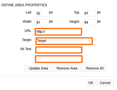 Define the Image Map Properties for each coordinate