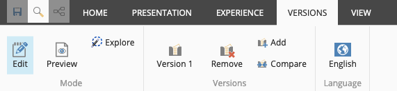 Experience Editor Ribbon - Versions Tab
