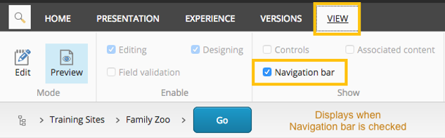 Experience Editor Ribbon: View Tab