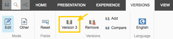 Identifying the page version from the Experience Editor Versions tab