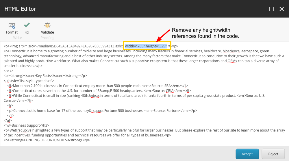 Content Editor: Remove image sizes