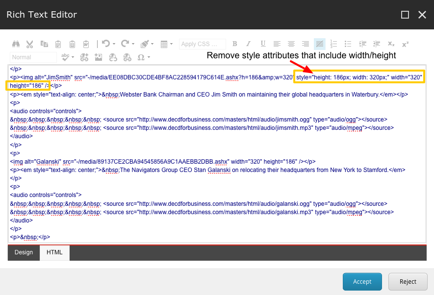 Rich Text Editor: Remove image sizes