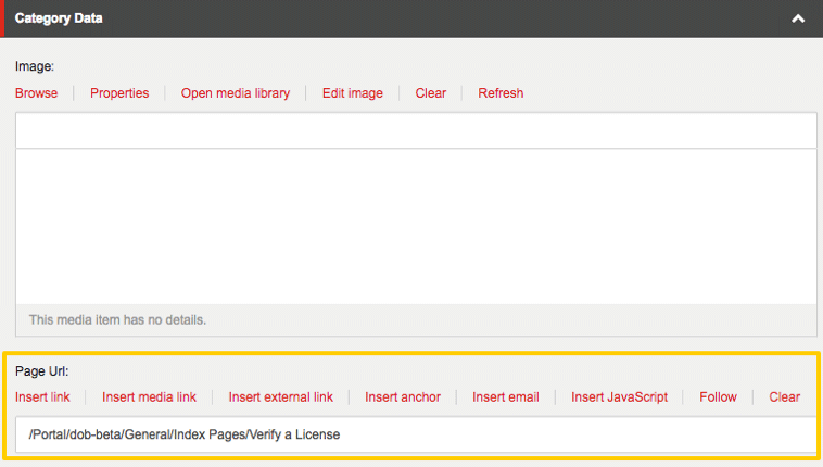 Content Area: Edit Page URL