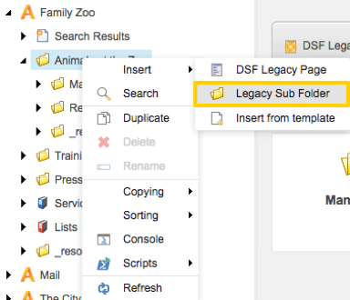 Create a DSF Legacy Sub-Folder