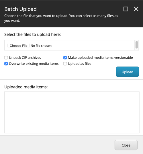 Batch upload dialog box