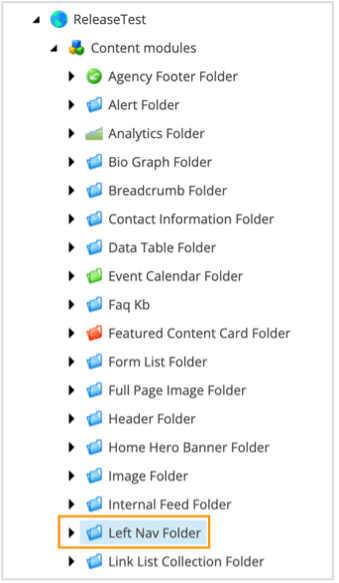 Left Navigation Content Modules Folder
