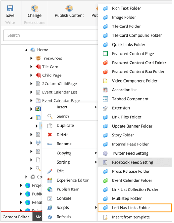 Left Navigation Insert Option