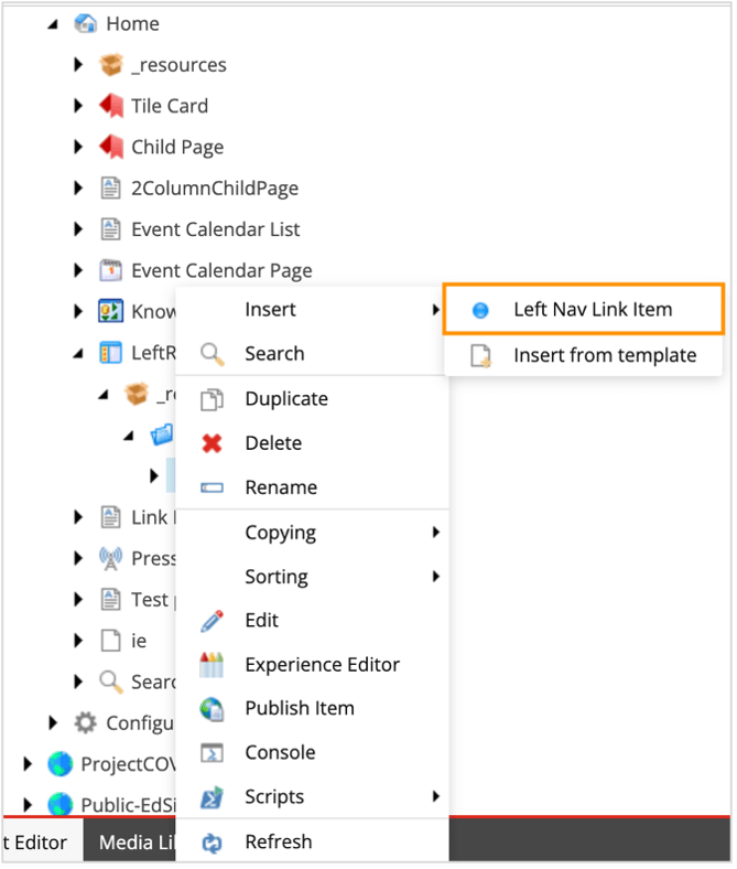 Left Navigation Insert Option