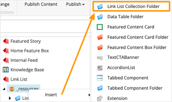 Link List Collection Folder Insert