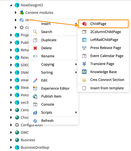 Child Page - Create Page