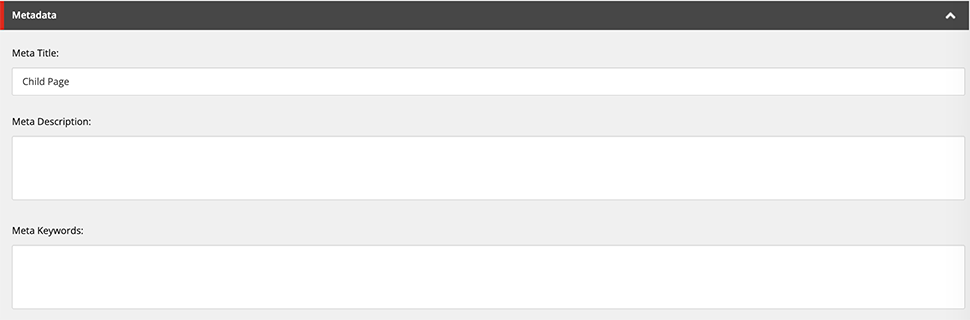 Child Page - Metadata