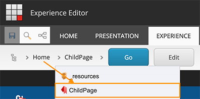Child Page - Access Page in Experience Editor