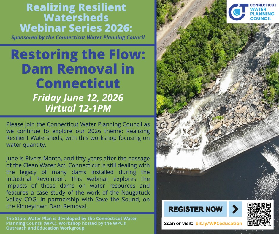 Announcement flyer for a webinar on dam removal for June 12 2026