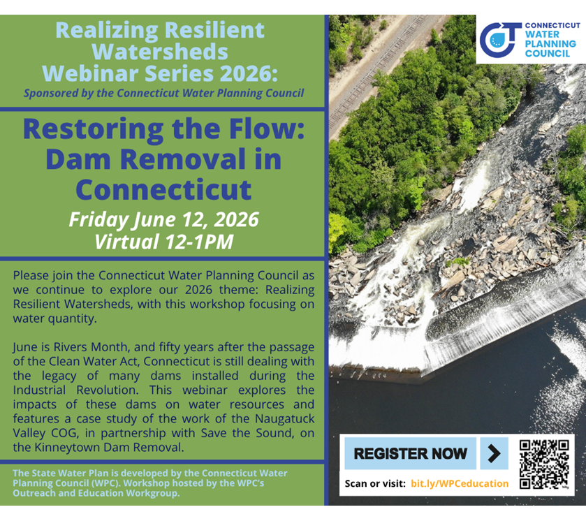 Announcement flyer for a webinar on dam removal for June 12 2026