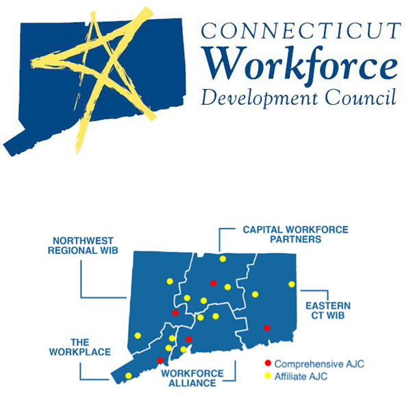 Connecticut Workforce Development Council logo and partner graphic