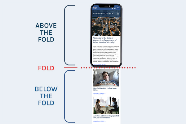 Phone view showing CT website that fits on the screen, above the fold.