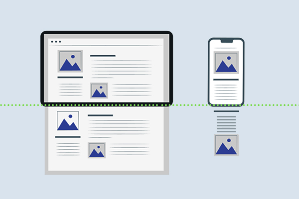 Above the fold vector in preview wireframe mode, for both laptop and mobile device.
