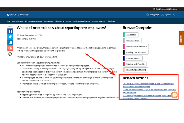 Screenshot of a webpage where a red square with an arrow is highlighting related content on the page.