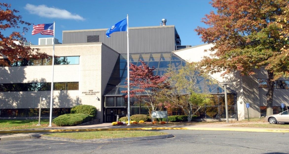 The exterior of an office building