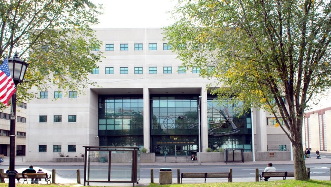 The exterior of an office building