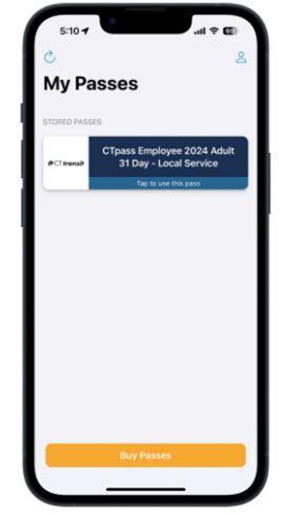 Phone screen to select the pass for digital wallet
