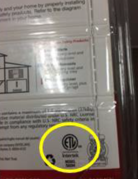 An image of the circular ETL logo on a smoke alarm package