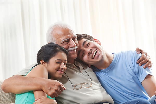 Portrait of a grandfather and grandchildren