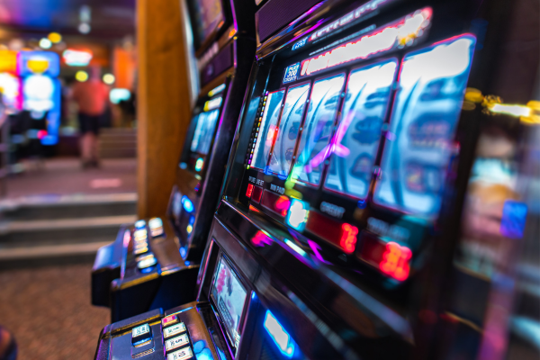 Close up image of slot machines inside a casino