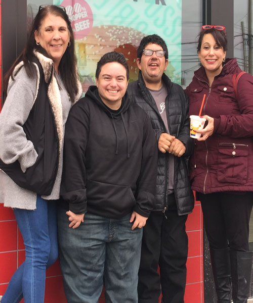 Doug Novitski and his friend Jamie Kennedy, with staff Elizabeth Diaz and Michelle Niemotko