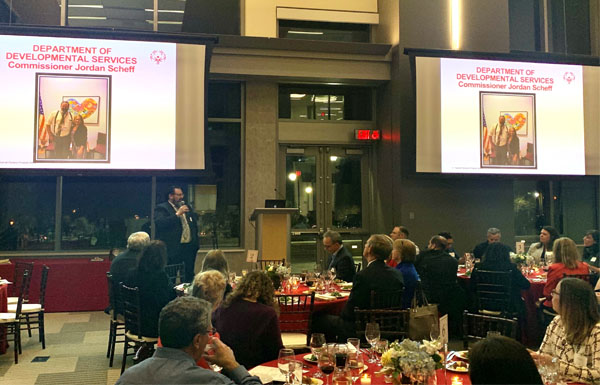 DDS Commissioner Jordan Scheff addresses the audience at the 2020 CT Special Olympics Annual Board Meeting and Dinner