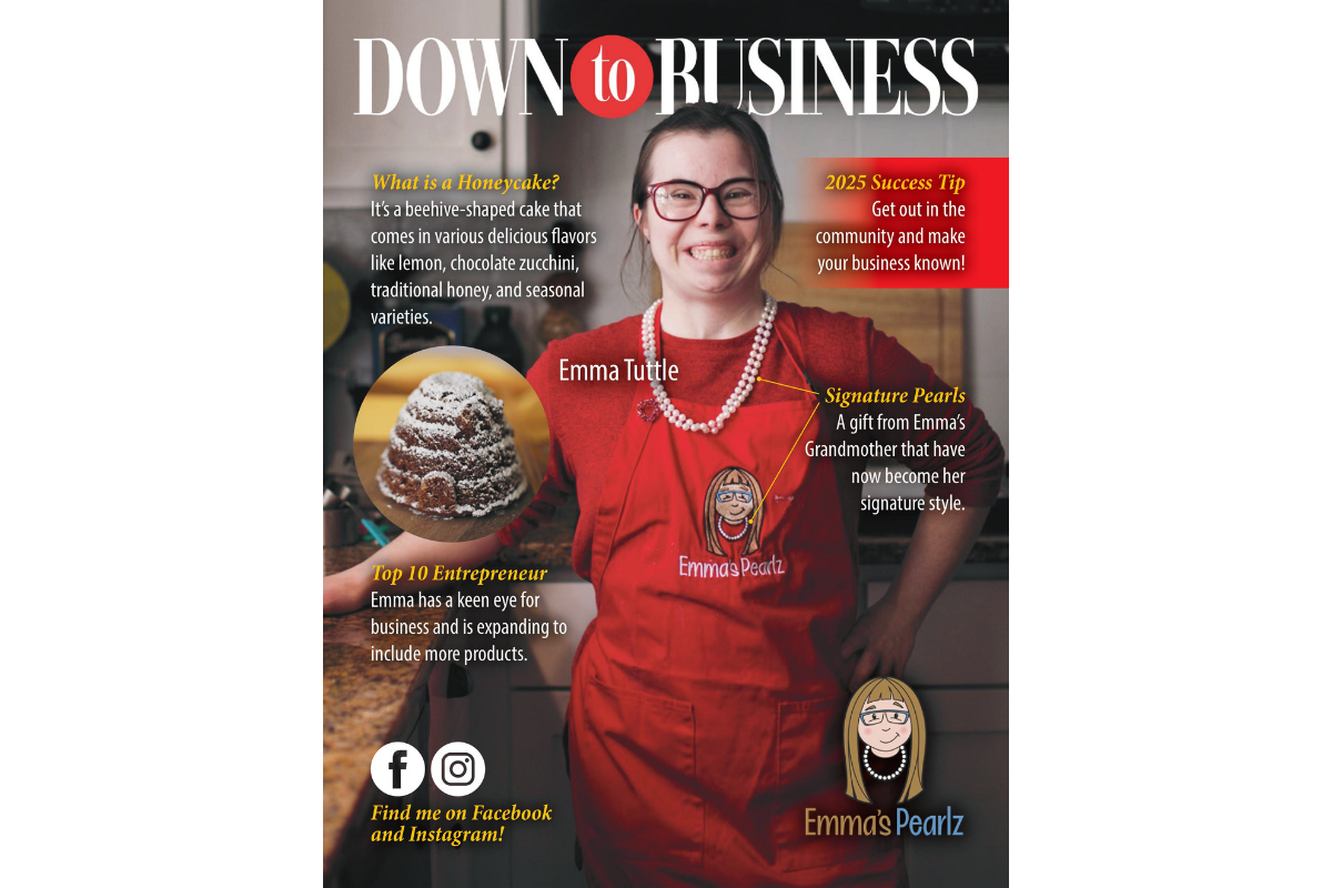 Down to Business magazine cover for Emma's Pearlz - What is a Honeycake? 2025 Success Tip, Signature Pearls, Top 10 Entrepreneur