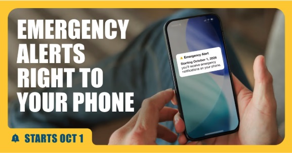Image of someone holding a phone that is displaying an emergency alert. This is related to Millstone Nuclear Power Station decommissioning sirens and moving to digital alert notifications